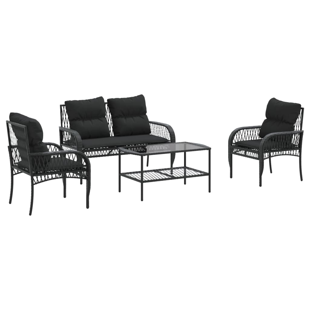 Vidaxl 4-delige loungeset met kussens poly rattan zwart