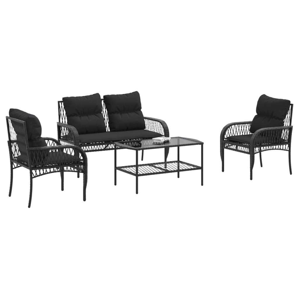 Vidaxl 4-delige loungeset met kussens poly rattan zwart