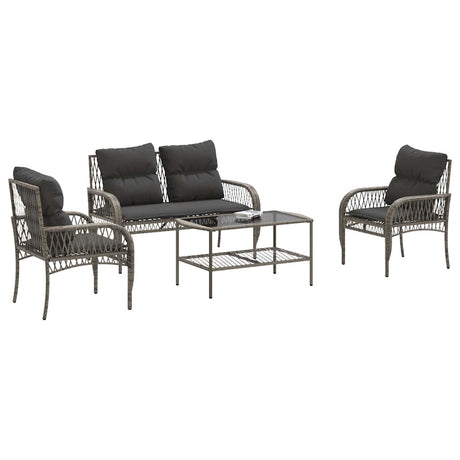 Vidaxl 4-delige loungeset met kussens poly rattan grijs