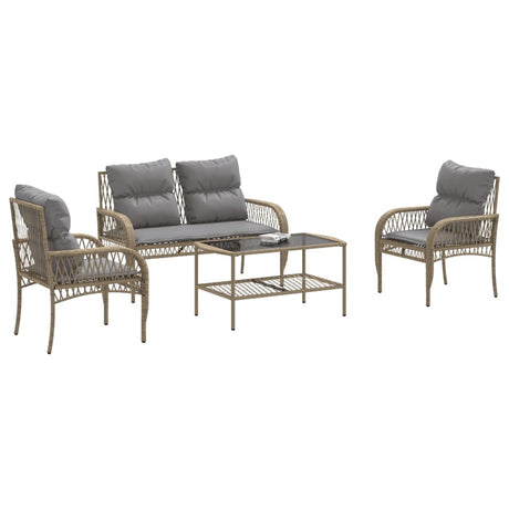 Vidaxl 4-delige loungeset met kussens poly rattan beige