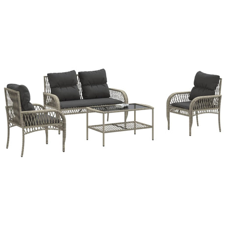 Vidaxl 4-delige loungeset met kussens poly rattan lichtgrijs