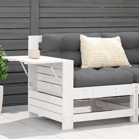 Vidaxl tuinbank met armleuning en klaptafel massief grenenhout wit