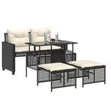 Vidaxl 4-delige loungeset met kussens poly rattan en glas zwart