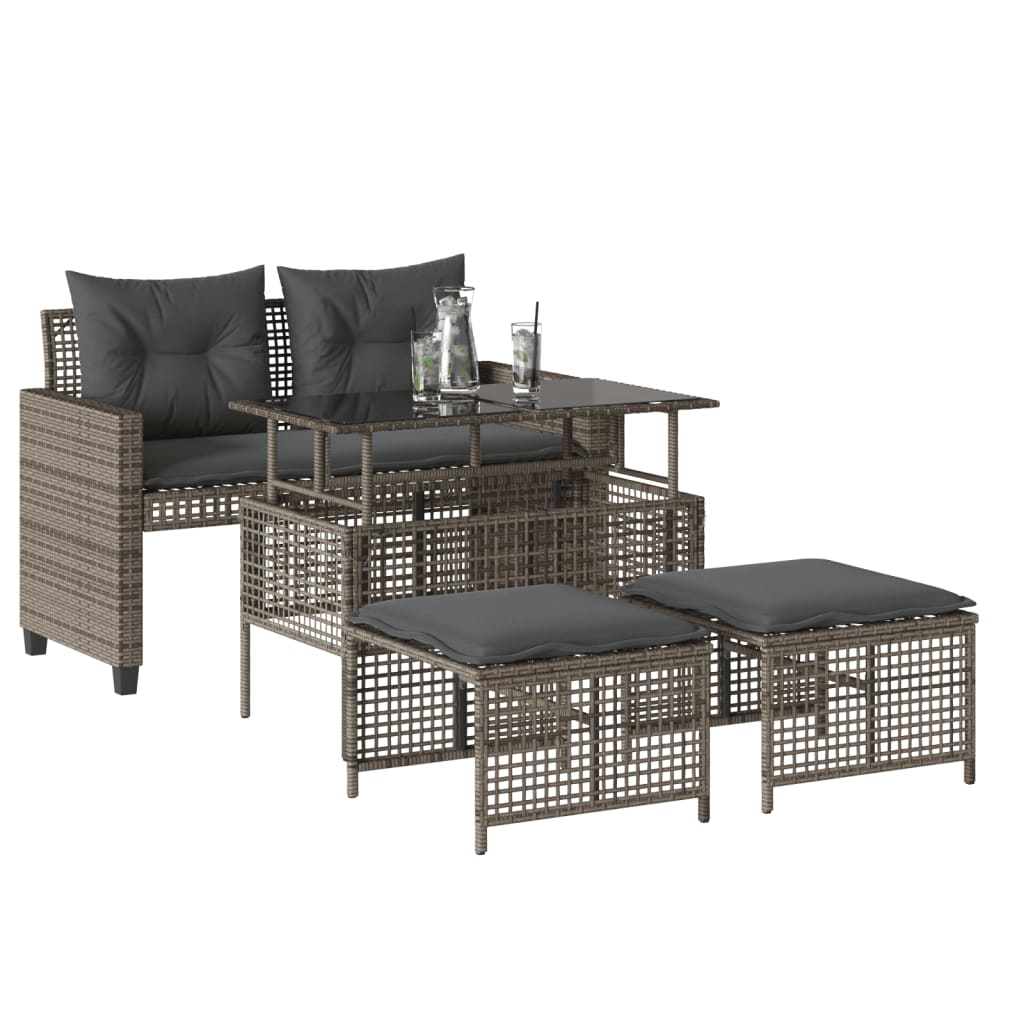 Vidaxl 4-delige loungeset met kussens poly rattan en glas grijs