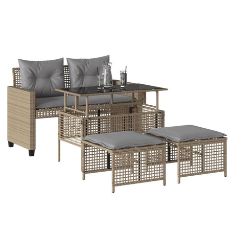 Vidaxl 4-delige loungeset met kussens poly rattan en glas beige