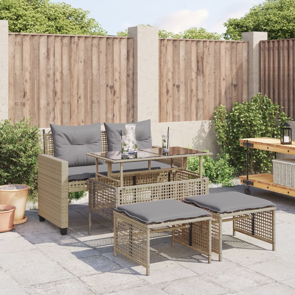 Vidaxl 4-delige loungeset met kussens poly rattan en glas beige