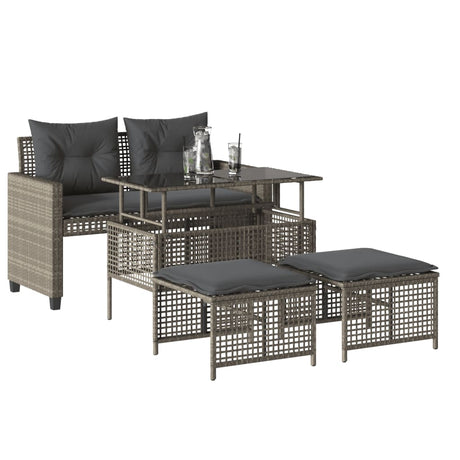 Vidaxl 4-delige loungeset met kussens poly rattan en glas lichtgrijs