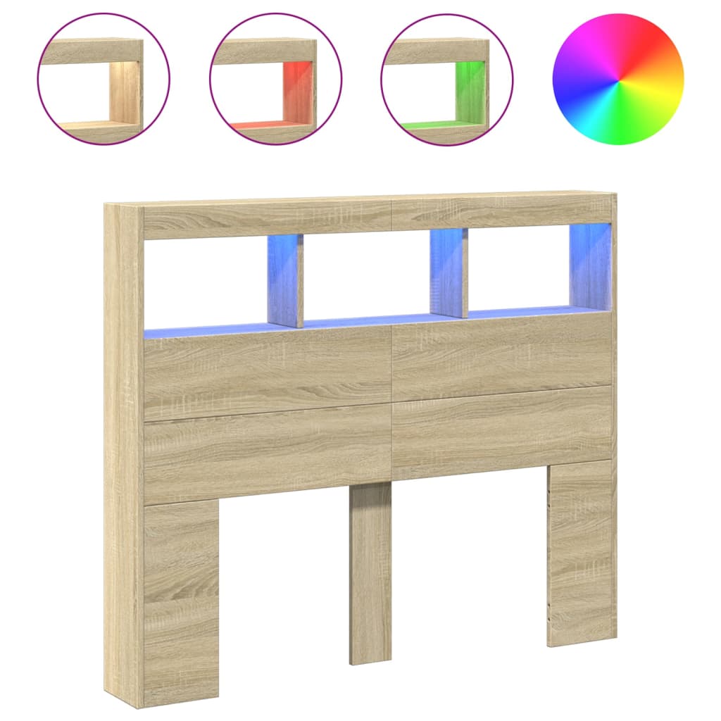 Vidaxl hoofdbordkast met led-verlichting 120x17x102 cm sonoma eiken