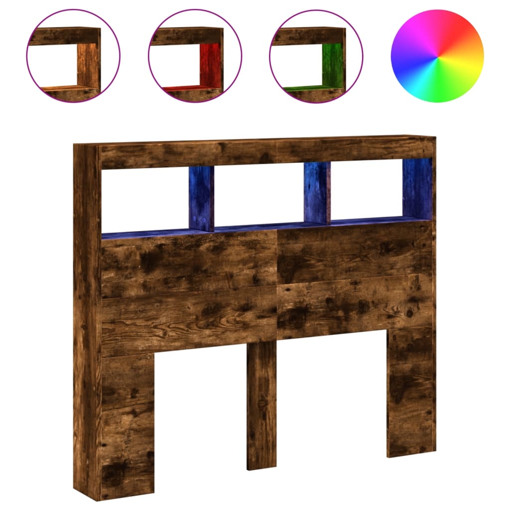Vidaxl hoofdbordkast met led-verlichting 120x17x102 cm gerookt eiken
