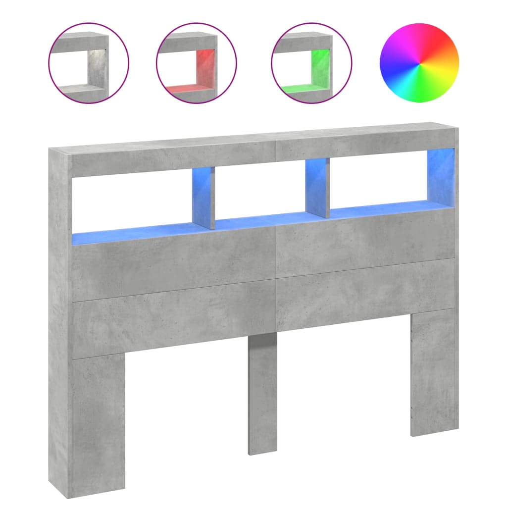 Vidaxl hoofdbordkast met led-verlichting 140x17x102 cm betongrijs