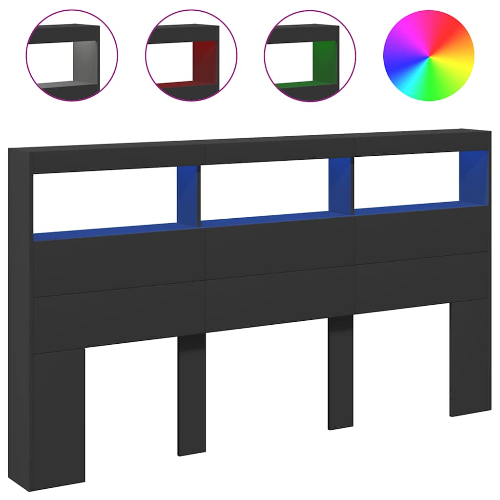 Vidaxl hoofdbordkast met led-verlichting 180x17x102 cm zwart