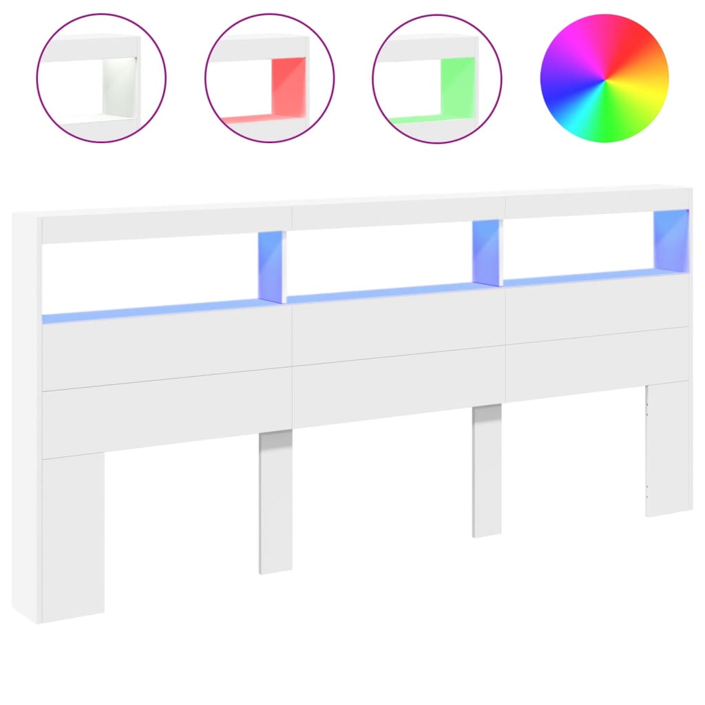 Vidaxl hoofdbordkast met led-verlichting 220x17x102 cm wit