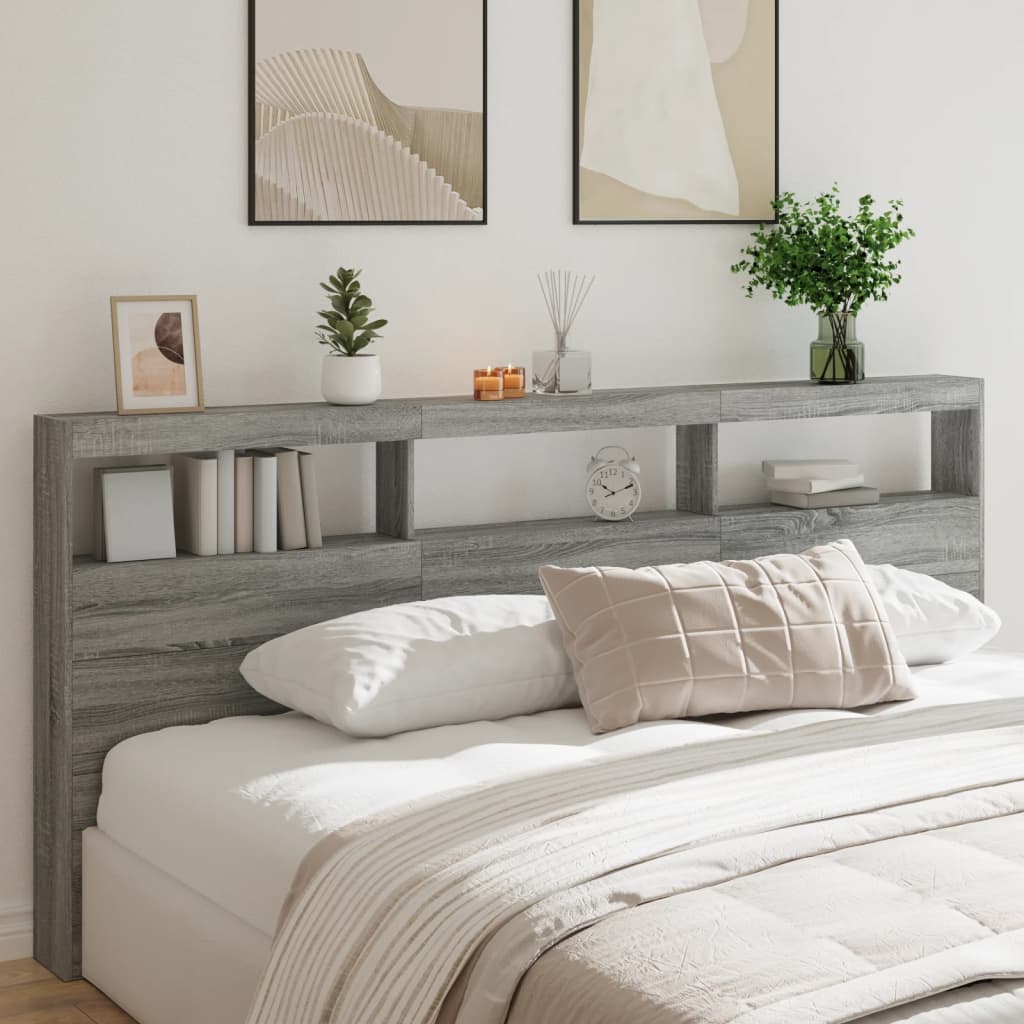 Vidaxl hoofdbordkast met led-verlichting 220x17x102 cm grijs sonoma
