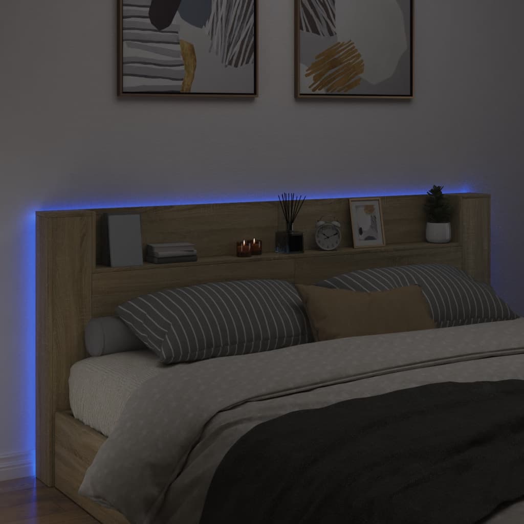 Vidaxl hoofdbordkast met led 220x16,5x103,5 cm sonoma eikenkleurig