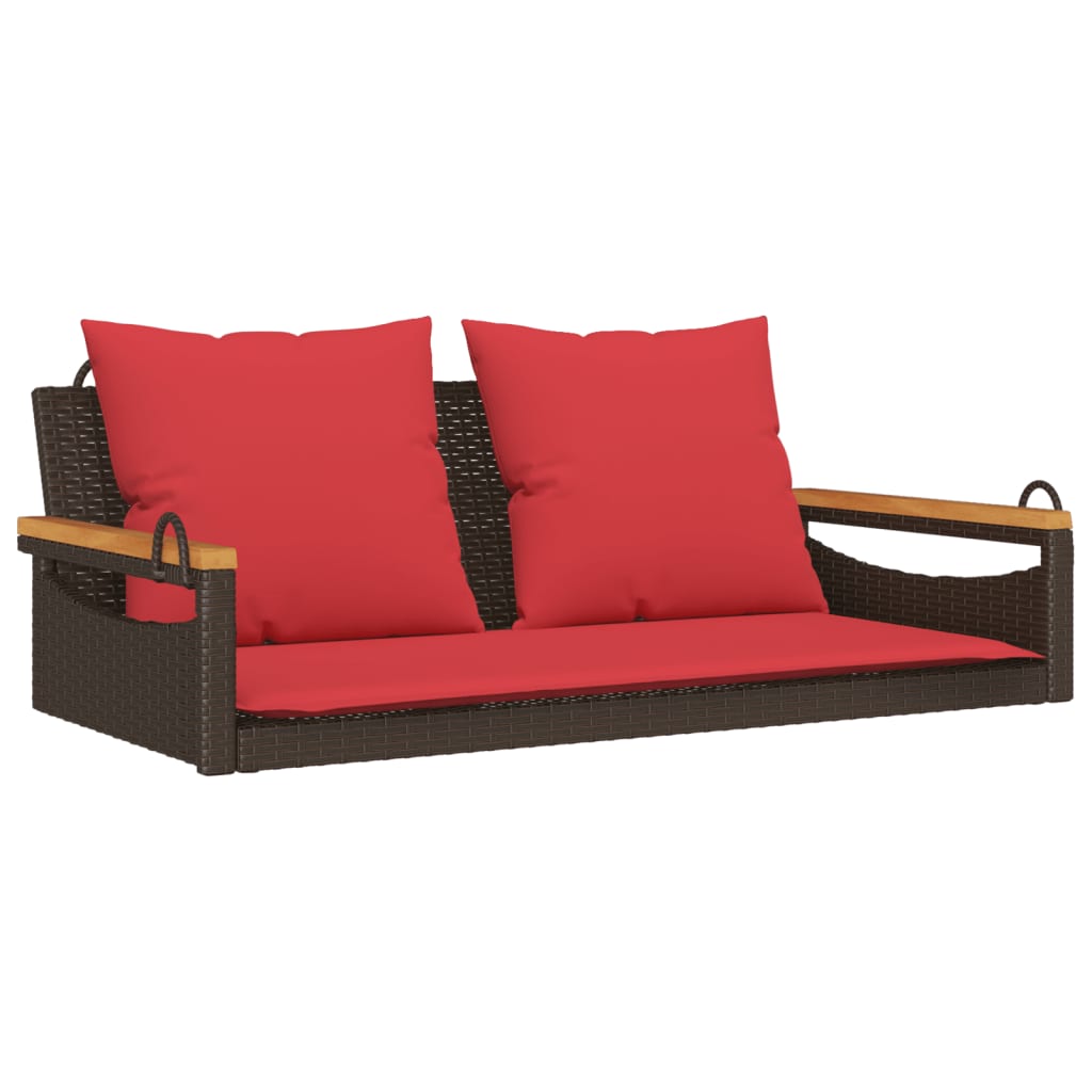 Vidaxl schommelbank met kussens 109x62x40 cm poly rattan bruin