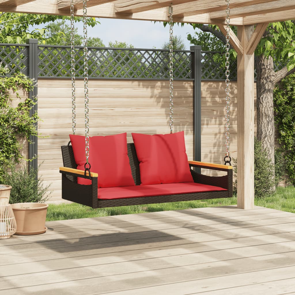 Vidaxl schommelbank met kussens 109x62x40 cm poly rattan bruin