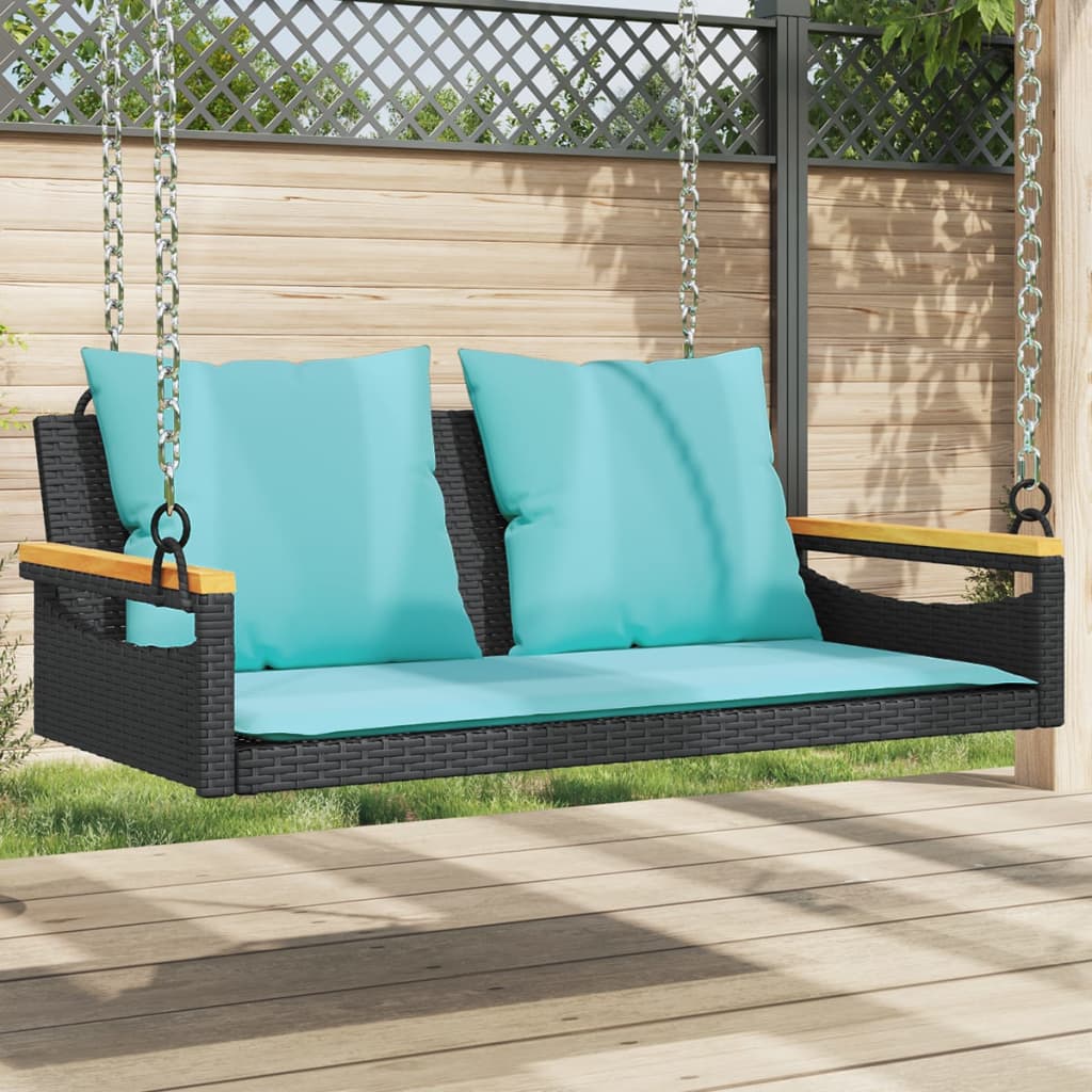 Vidaxl schommelbank met kussens 109x62x40 cm poly rattan zwart