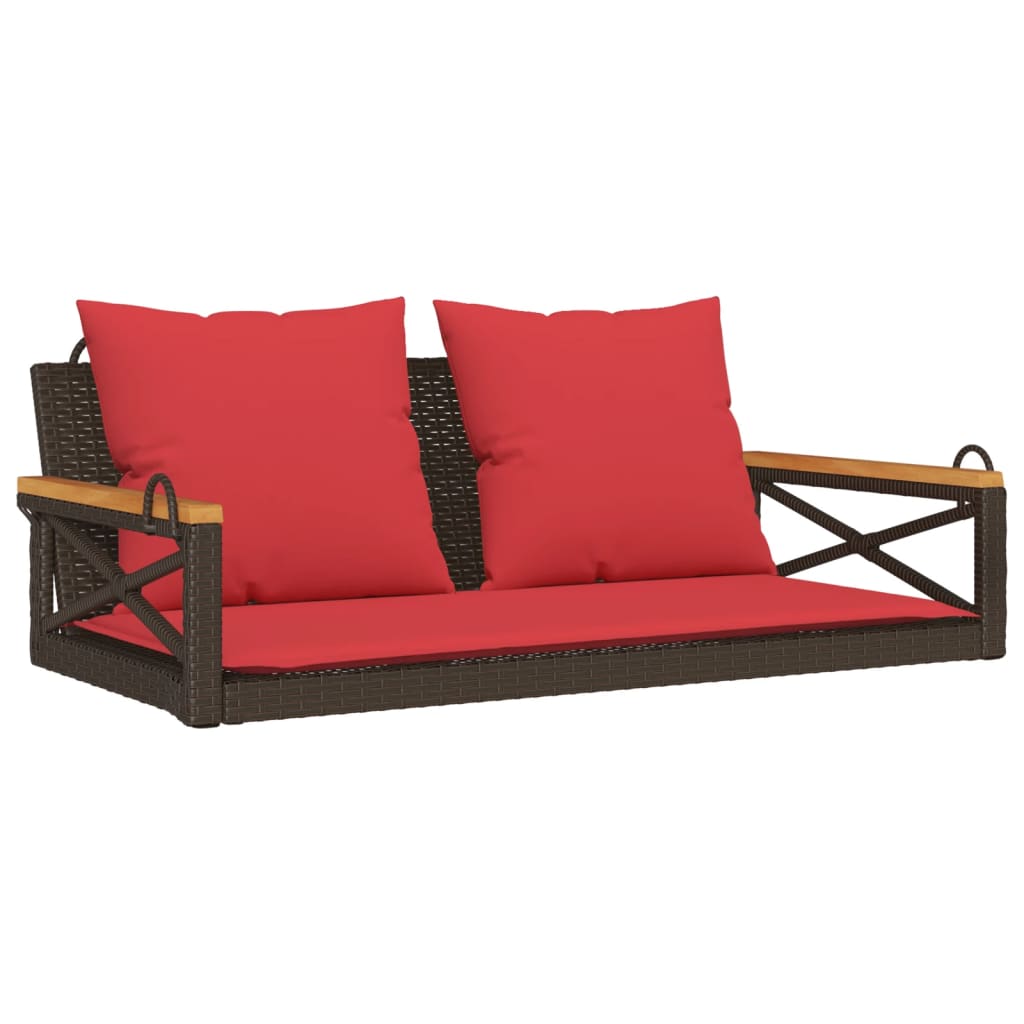 Vidaxl schommelbank met kussens 109x62x40 cm poly rattan bruin