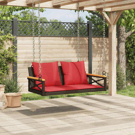 Vidaxl schommelbank met kussens 109x62x40 cm poly rattan bruin