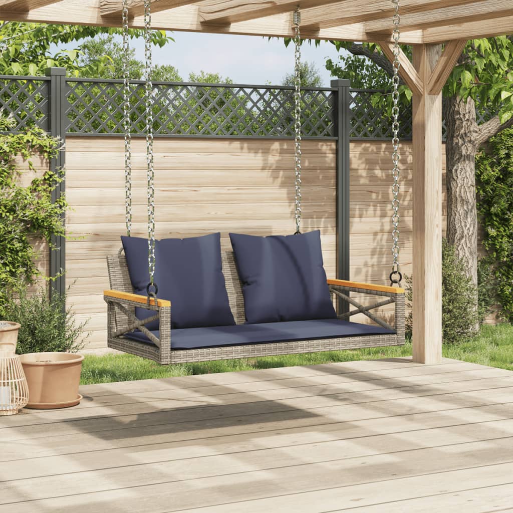 Vidaxl schommelbank met kussens 109x62x40 cm poly rattan grijs