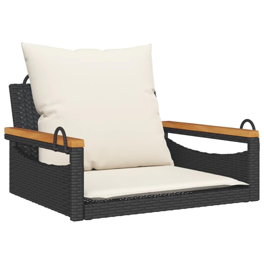 Vidaxl schommelbank met kussens 63x62x40 cm poly rattan zwart