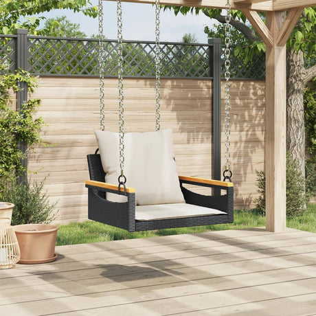 Vidaxl schommelbank met kussens 63x62x40 cm poly rattan zwart