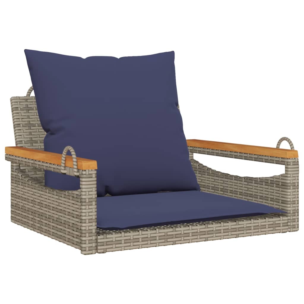 Vidaxl schommelbank met kussens 63x62x40 cm poly rattan grijs