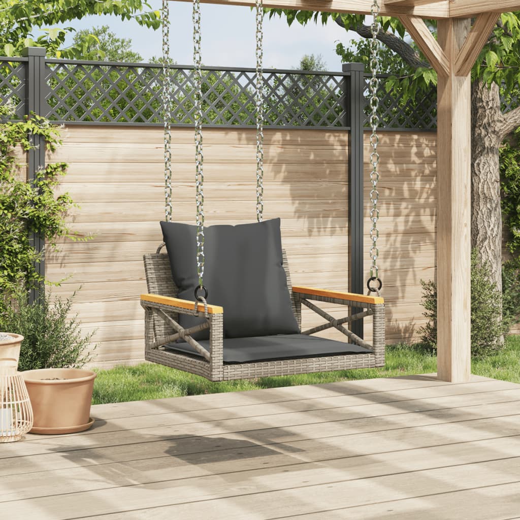 Vidaxl schommelbank met kussens 63x62x40 cm poly rattan grijs