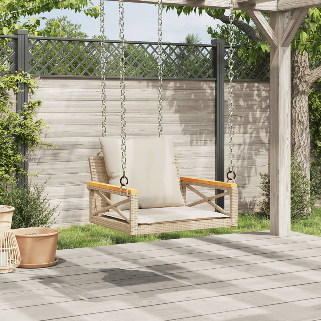 Vidaxl schommelbank met kussens 63x62x40 cm poly rattan beige