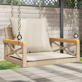 Vidaxl schommelbank met kussens 63x62x40 cm poly rattan beige