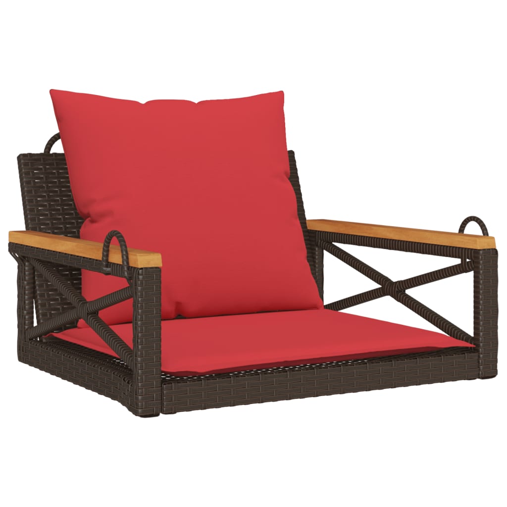 Vidaxl schommelbank met kussens 63x62x40 cm poly rattan bruin