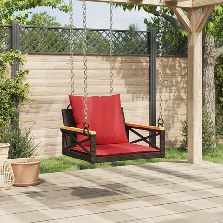 Vidaxl schommelbank met kussens 63x62x40 cm poly rattan bruin