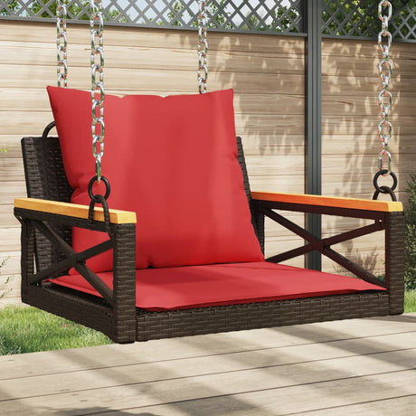 Vidaxl schommelbank met kussens 63x62x40 cm poly rattan bruin