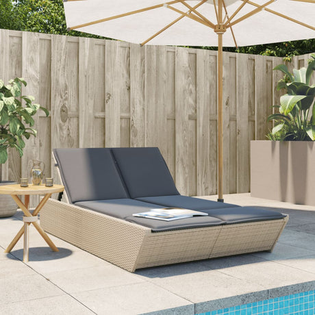 Vidaxl ligbed 2-persoons met kussens poly rattan beige