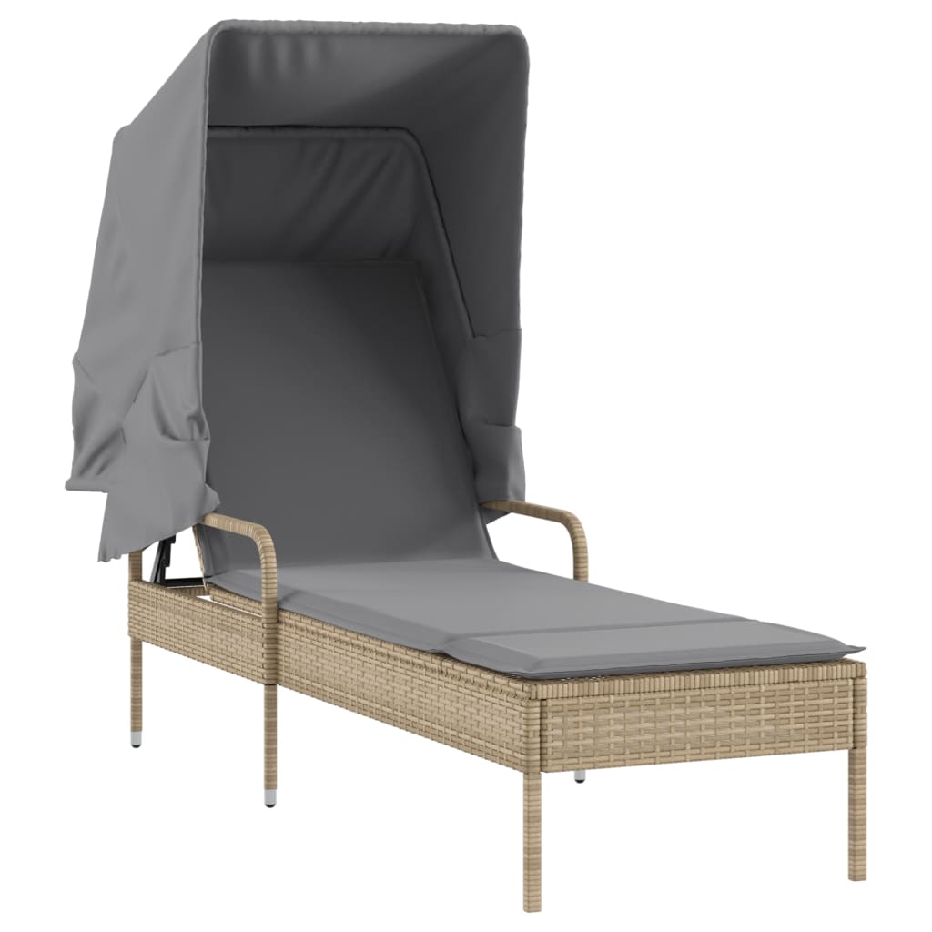 Vidaxl ligbed met luifel poly rattan beige
