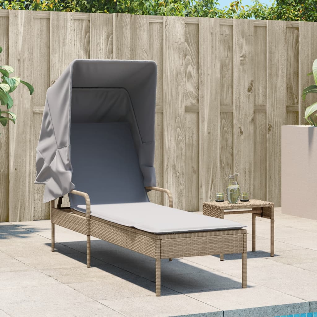 Vidaxl ligbed met luifel poly rattan beige