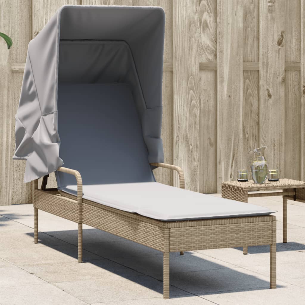 Vidaxl ligbed met luifel poly rattan beige