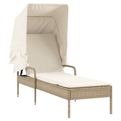 Vidaxl ligbed met luifel poly rattan beige