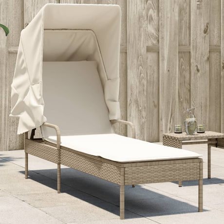Vidaxl ligbed met luifel poly rattan beige