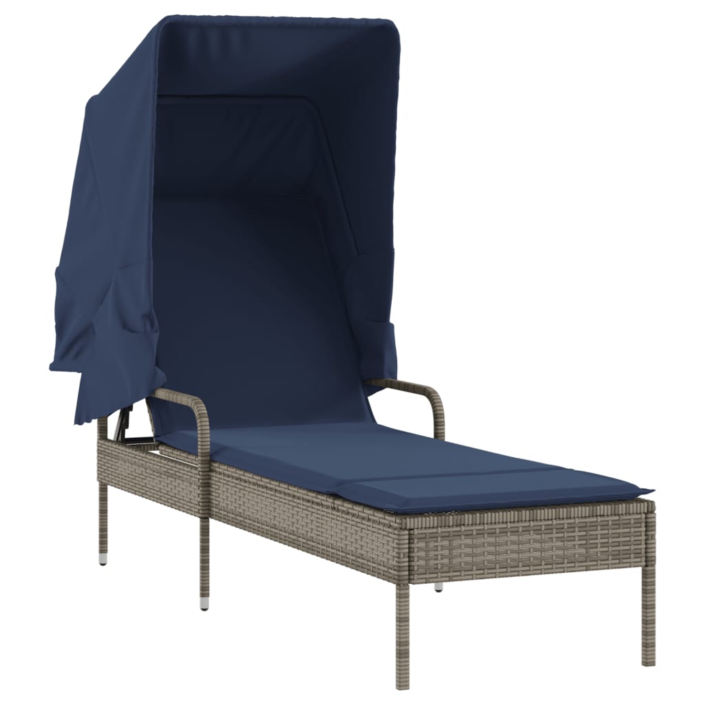 Vidaxl ligstoel met luifel grijs poly rattan