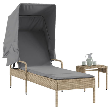 Vidaxl ligbed met luifel en tafel poly rattan beige