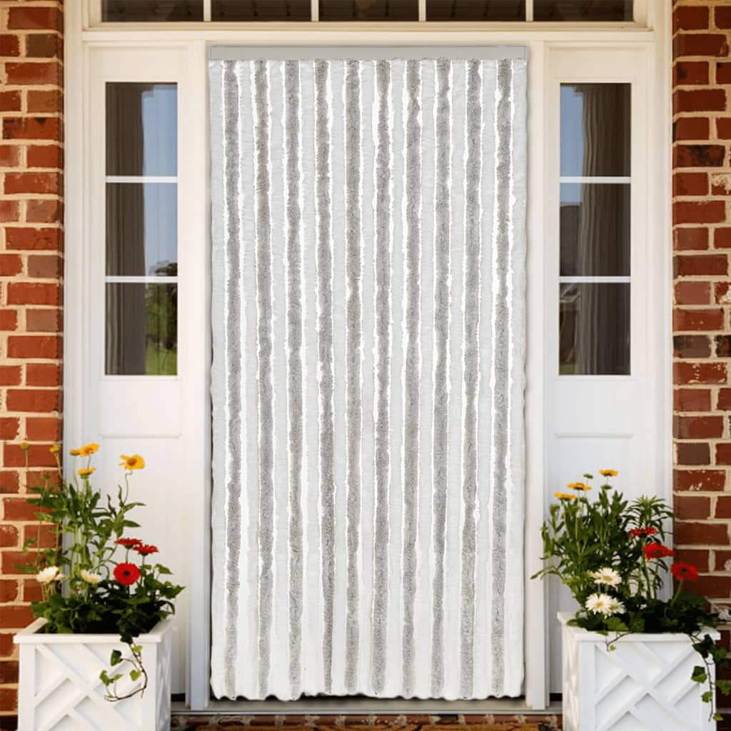 Vidaxx Fliegenvorhang 90x220 cm Chenille Hellgrau und Weiß