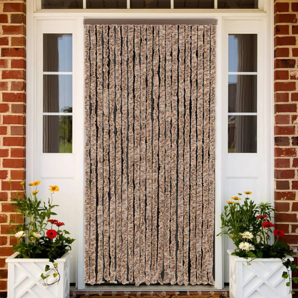 Vidaxx Fliegenvorhang 90x200 cm Chenille Beige und Dunkelbraun