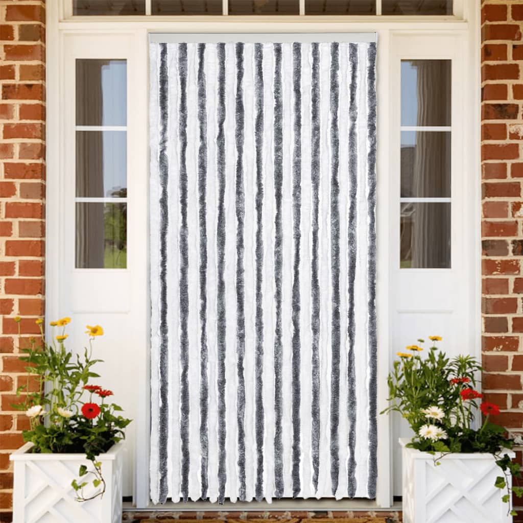 Vidaxx Fliegenvorhang 100x200 cm Chenille grau und weiß