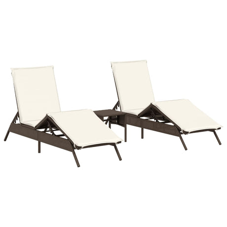 Vidaxl ligstoelen 2 st met tafel poly rattan bruin