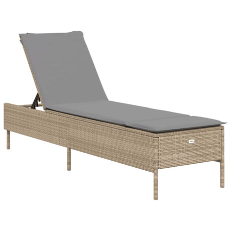 Vidaxl ligbed met kussen poly rattan beige