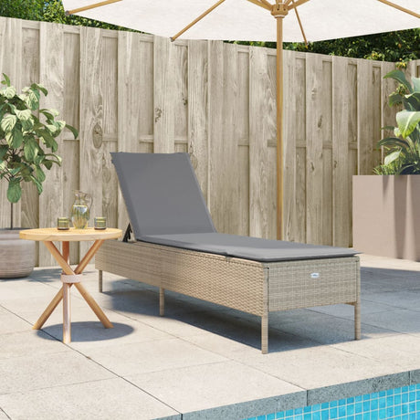 Vidaxl ligbed met kussen poly rattan beige