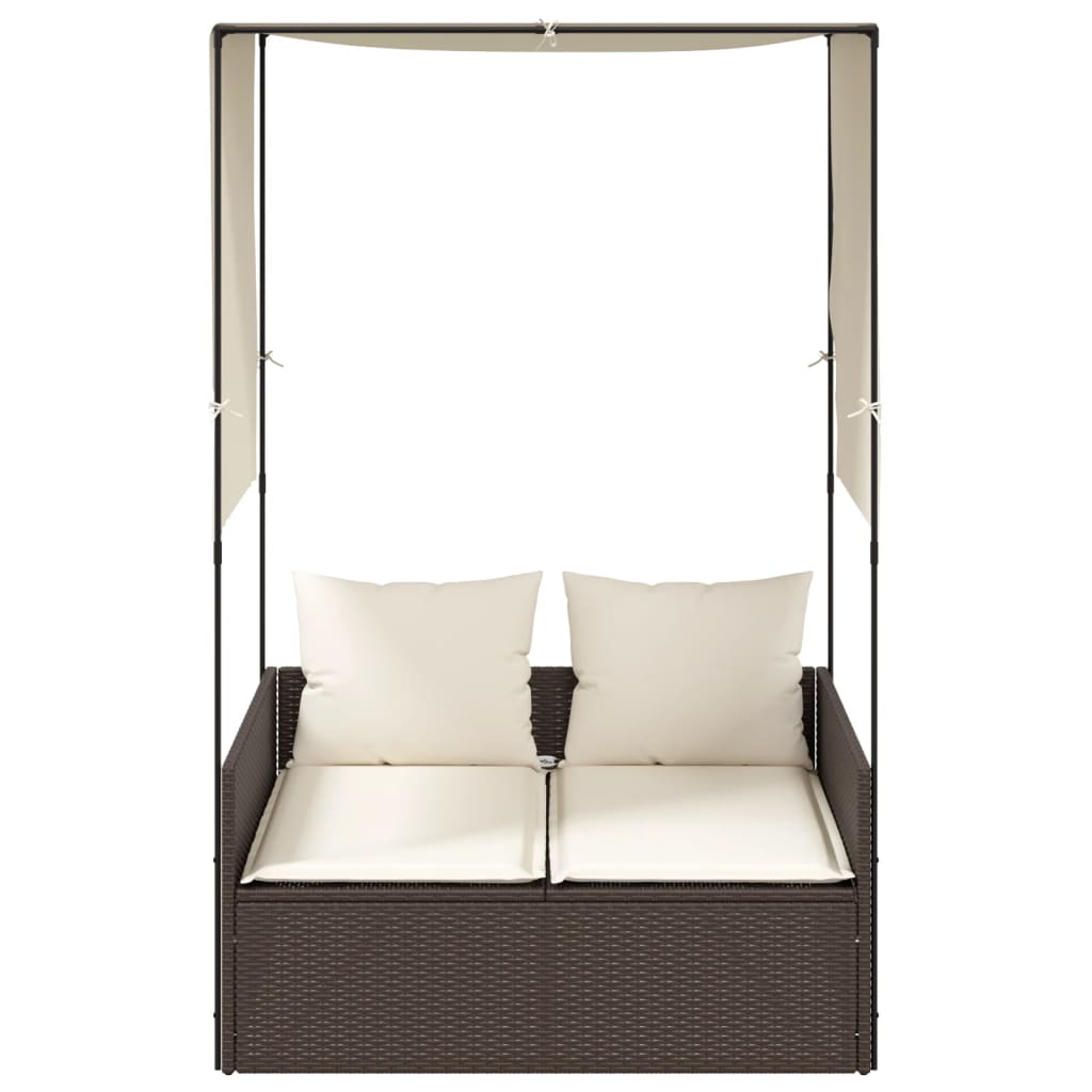 Vidaxl ligbed tweepersoons met dak en gordijn poly rattan bruin