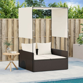 Vidaxl ligbed tweepersoons met dak en gordijn poly rattan bruin