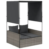 Vidaxl ligbed tweepersoons met dak en gordijn poly rattan grijs